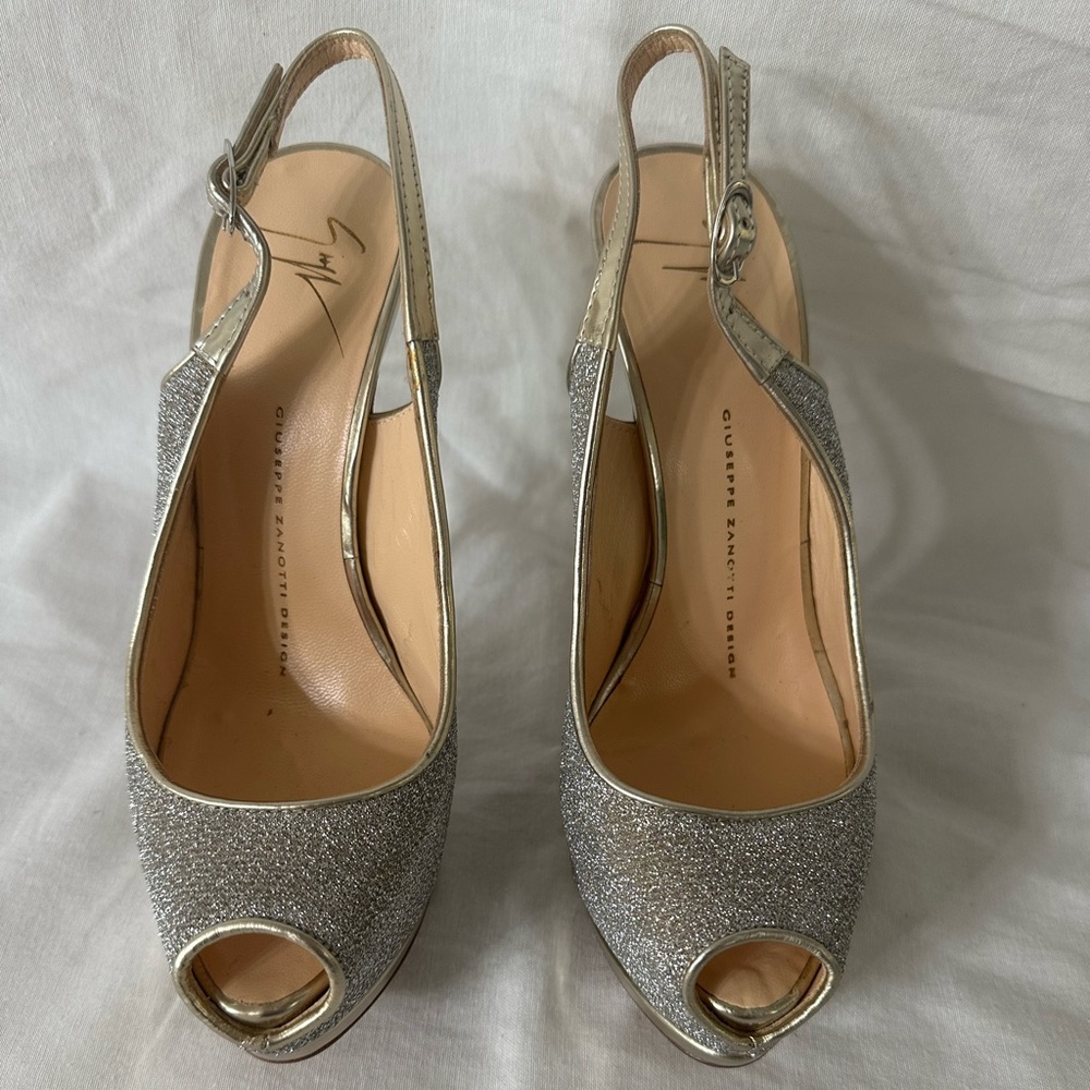 Giuseppe Zanotti Sparkling Silver Slingback Heels size 36.5